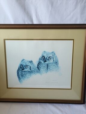 Heather North Professional Wood Framed Two Owls Art Print